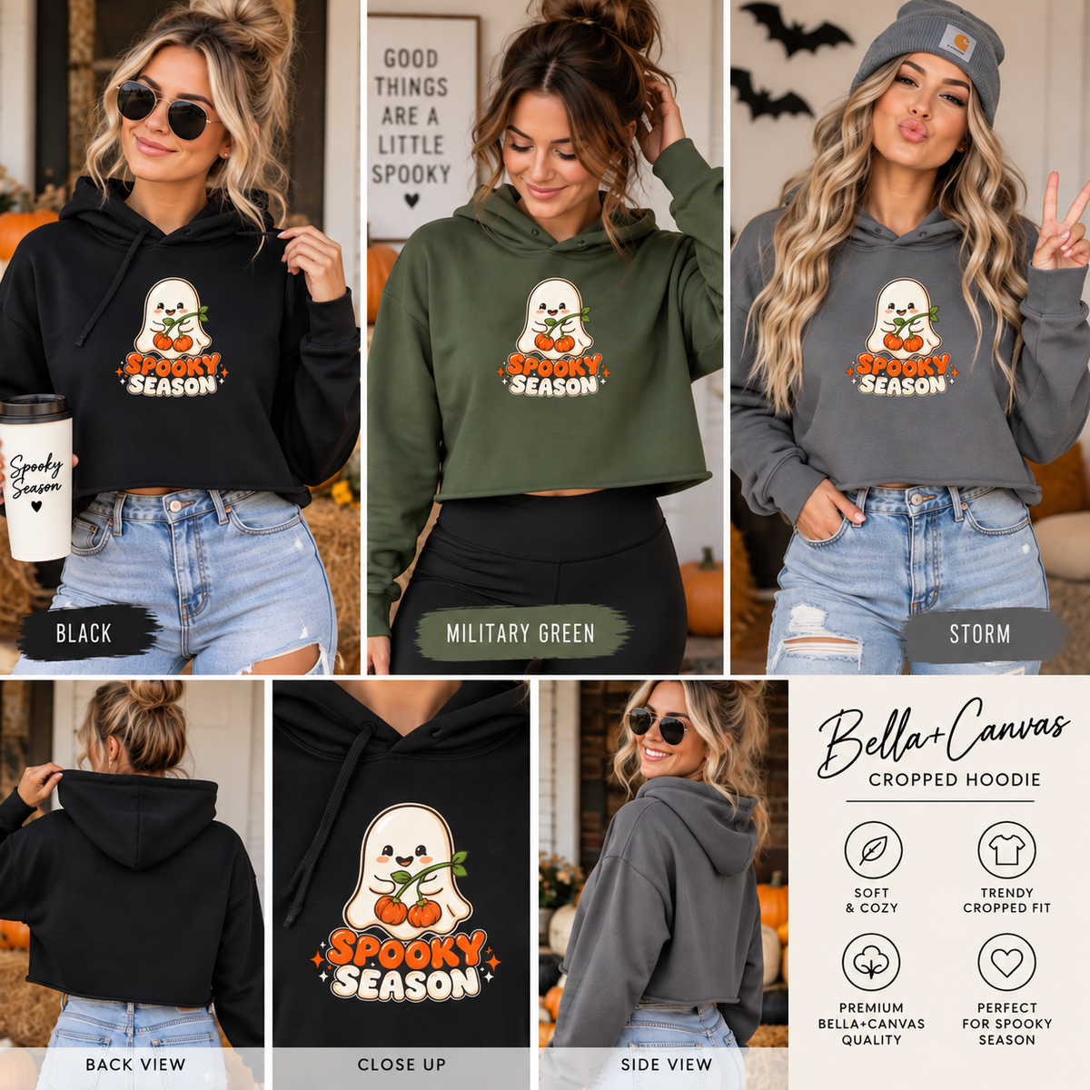 Cropped Hoodie - 'Spooky Season' Ghost Pumpkin Graphic